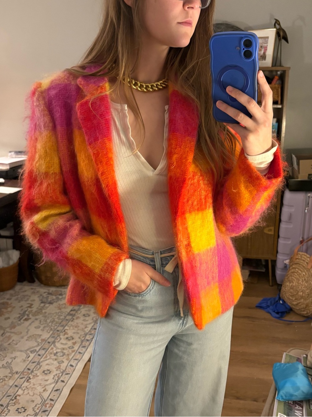Vintage Mondi Pink, Orange & Yellow Mohair & Cashmere Blazer